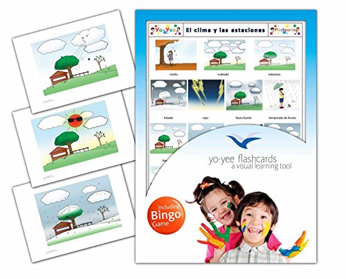 Weather and Seasons Flashcards in Spanish Language - Flash Cards with Matching Bingo Game for Toddlers, Kids, Children and Adults - Size 4.13  5.83 in - DIN A6