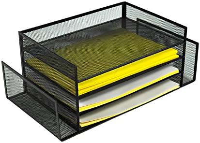 YIMU 4-Tier Mesh Desk Sorter Stackable File Tray with 2 Side Trays, (Black)