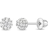 925 Sterling Silver 4mm Cubic Zirconia Burst Screw Back Earrings Stud for Toddlers & Girls - Sparkling Fireball CZ Earrings for Little Girls - Quality Sterling Silver for Sensitive Ears