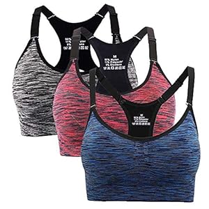 Hawiton 1 or 3 Pack Women’s Sports Bra Seamless Removable Padded Low Impact for Yoga Gym Running