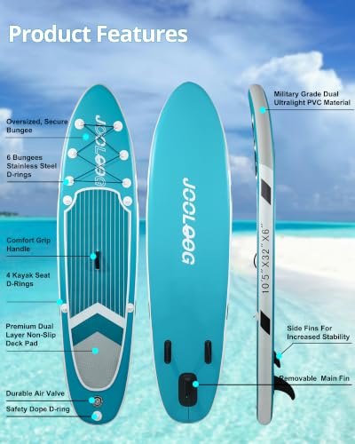 JOOLOOG Inflatable Stand Up Paddle Board with Seat for Adults,32" Wide SUP | 10'6" Inflatable SUP with seat & 4-piece paddle, cooler bag, camera mount, pump, backpack. Perfect for fishing & cruising