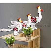 Jaipuri Haat Handicrafted set of 3 showpiece Peacock for decoration and Gift purpose (20X10Cm ,15X 8
