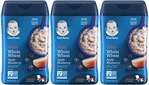 Gerber Cereal for Baby Grain & Grow Cereal, Lil’ Bits Whole Wheat Apple Blueberry Cereal, Non-GMO, For Crawlers 8…