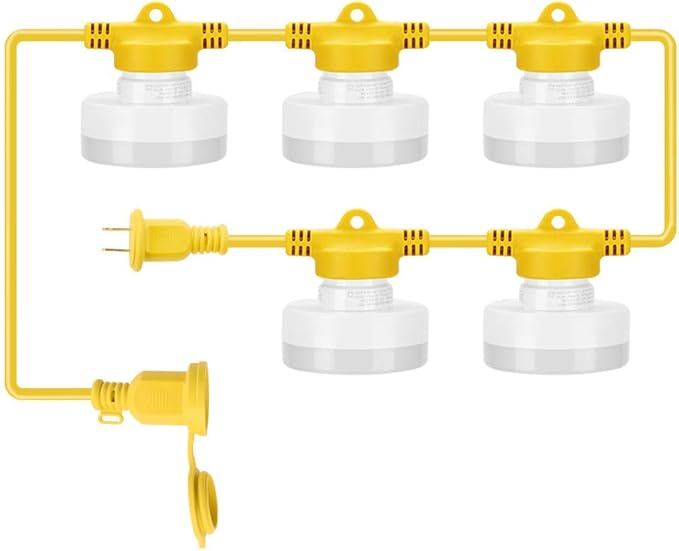 LED Temporary Work Light, 50FT 50W 5000LM 5000K, 120277V AC, 5 Sockets