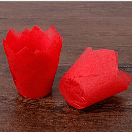 DZT1968 50pc Cake Multi Bakeware Tulip Chocolate Cupcake Baking Muffin wedding christmas 15x5cm (Red)