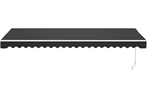 Aleko 16x10 feet Caribbean Style Electric White Frame Awning, Remote Control Motorized & Manual Crank, Outdoor Shade Canopy with UV-Resistant Fabric - Onyx Black