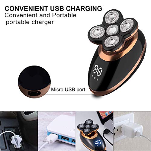 Surker Head Shavers for Bald Men 4d Electric Razor 5 in 1 Nose Beard Trimmer Hair Clipper Shaving Kit Rotary Shaver Cordless USB Rechargeable Facial Grooming Kit Waterproof