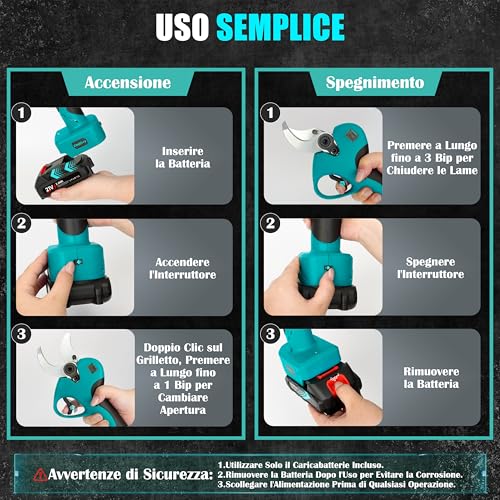 Cheffery Electric Pruning Shears, 60 mm Professional Electric Pruning Shears with Steel Blade SK5 800W Brushless Motor LCD Screen, Electric Scissors for Garden Farm (With Battery)