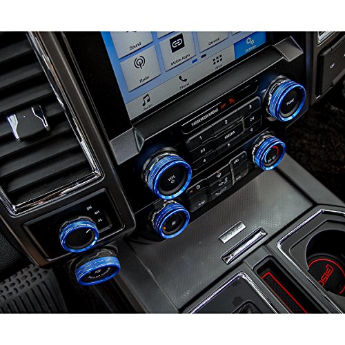 Thenice 6pcs Aluminum Alloy Air Conditioner & Audio & Trailer & 4x4 Switch Knob Ring Console Button Cover Trim Bezel for Ford F150 XLT 2016 2017(Blue) - Thumbnail 7