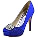 ELEGANTPARK HC1609P Women High Heel Pumps Platform Closed Toe Buckle Chiffon Satin Prom Evening Wedding Shoes Royal Blue US 9