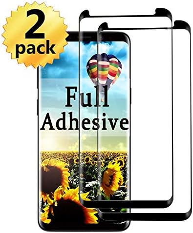 2 Pieces 【Full Glue Adhesive】 S9 Plus Screen Protector Samsung S9plus Tempered Glass 【Anti-Scratch】【Easy to Install】 Galaxy S 9Plus S9+ 3D Curved Temper Film 2-Pack (Black)