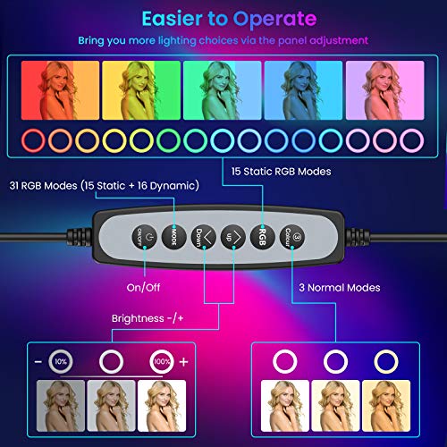 10.2” RGB Selfie Ring Light with Tripod Stand, 43 Light Modes LED Phone Ringlight with Phone Holder & Light Remote Control & Selfie Shutter for YouTube TikTok Photography Makeup Live Stream