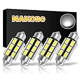 NAKOBO Super Bright 39mm Festoon 6500K White Light 6-SMD 5730 Chipsets Canbus Error Free for 6418 DE3425 DE3423 Bulb, C5W LED Bulb Car Interior Dome License Plate Door Lights Pack of 4