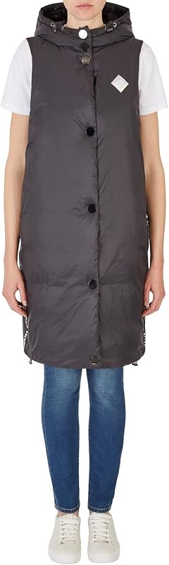 Sostenibile, senza maniche, felpa con cappuccio, logo laterale, Giacca Isolata Donna, Nero, L