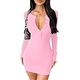 OQQ Long Sleeve Mini Dress Women Ribbed Tummy Control Club Party Dresses 2025 Fall Winter Staple