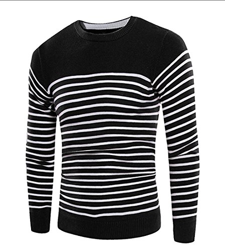 OnIn Fashion Men's Casual Striped Long Sleeve Pullover Sweater BlackX-Large