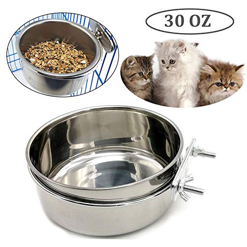 Old Tjikko Pet Feeder Water,10oz 20oz 30oz Bird Hamster Small Animal Cup with Holder,Stainless Steel Cage Coop Hook Cup for Small Animal Cage Bowl (1pc-30oz Stainless Steel Bowl)