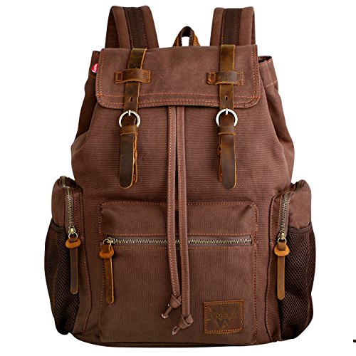 Wowbox laptop canvas backpack unisex vintage leather ca…