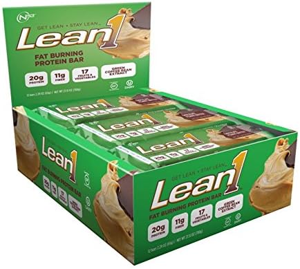 12 Pack Fat Burning Protein Bars – Chocolate Peanut Butter Flavor – Gluten Free Energy Snack - 20g Protein, 17 Fruits and Vegetables, 9g Fiber - Green Coffee Bean Extract - by Lean1