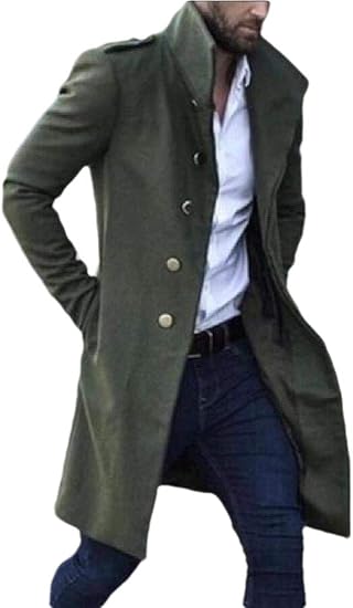 Fly Year Jp メンズ スリム フィット ウールン トレンチ コート スタンド カラー シングル ブレスト ビジネス ミッド ロング オーバーコート ピーコート ジャケット コート ジャケット 通販 Amazon