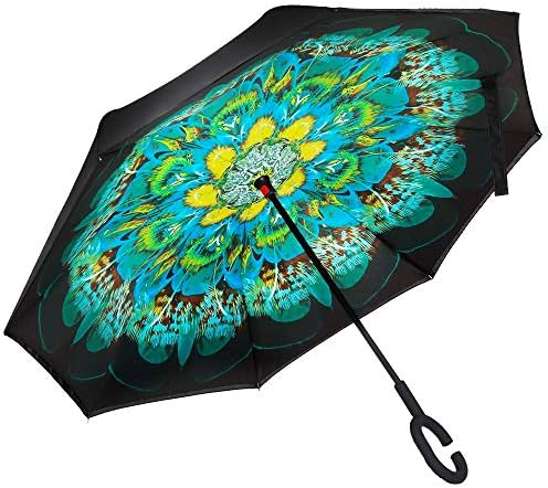Daoruike Double Layer Reverse Umbrella Anti - UV Waterproof Windproof (Peacock)