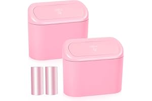 NBTEPEM Pink Car Trash Can with Lid - 2 Pack, Mini Auto Garbage Can with 60 Trash Bags, Leakproof Automotive Garbage Container Bin, Multipurpose Organizers and Storage for Car, Home, Office (Pink)