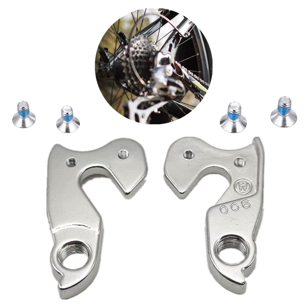 2 PCS Bike Rear Derailleur Hanger Durable Bike Derailleurs Bicycle Rear Derailleur Hanger MTB Road Bike Frame Gear Parts Dropout Adapter WG008-SL Silver 2.24x1.38''