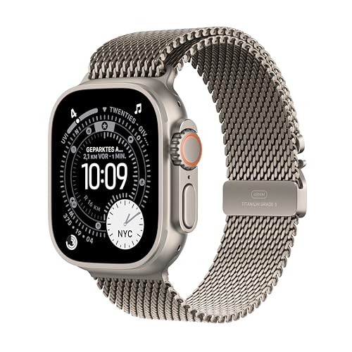Apple Watch Ultra 3 [GPS + Cellular 49mm] Smartwatch Running Multisport with Natural Titanium Case and Natural Milanese Strap Satellite Communications Health Activity Tracker