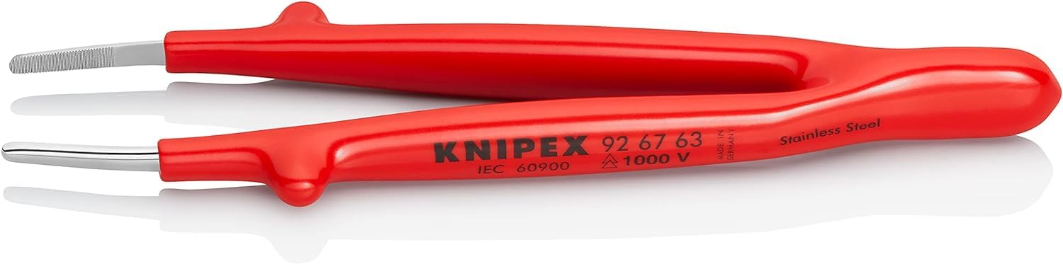 KNIPEX Precision Tweezers insulated, 145 mm, Spring steel, high strength, Red, for electrical installations up to 1000 V