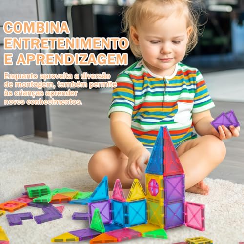 Brastoy Blocos de Montar Magnéticos Construção Infantil Brinquedo Educativo (120 Peças Tamanho Médio)