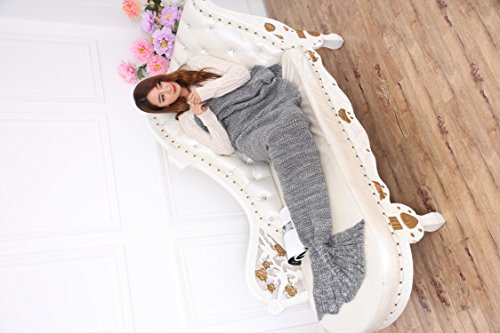 Ouba Soft Crochet Adults Mermaid Tail Blanket with Bag, Gray 2 - Thumbnail 4