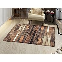 smallbeefly Wooden Floor Mat for kids Brown Old Hardwood Floor Plank Grunge Lodge Garage Loft Natural Rural Graphic Artsy Print Door Mat Increase Brown