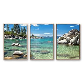 3 Piece Framed Canvas Wall Art for Living Room, Bedroom Lake Tahoe Canvas Prints for Modern Home Decoration Ready to Hang - 16"x24"x3 Panels