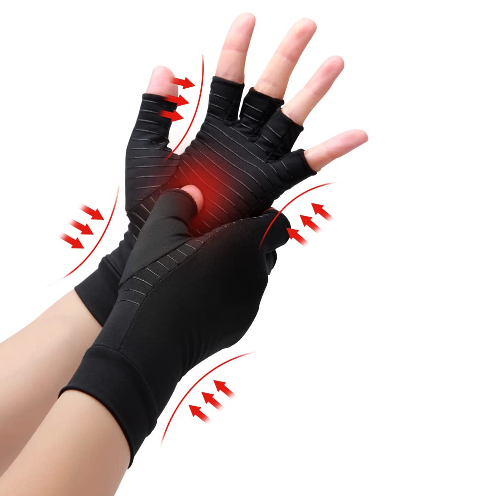 Copper Compression Arthritis Gloves, Best Copper Infused Glove for Women and Men, Fingerless Arthritis Gloves, Pain Relief and Healing for Arthritis, Carpal Tunnel, 1 Pair (S, Black)