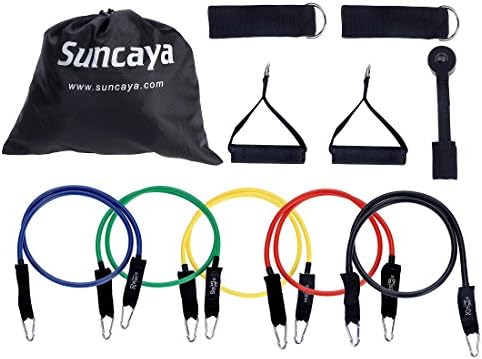 Suncaya Resistance Band Set - with 5 Stackable Exercise Bands, Door Anchor, Handles, Ankle Strap, Exercise Chart, 11 pcs