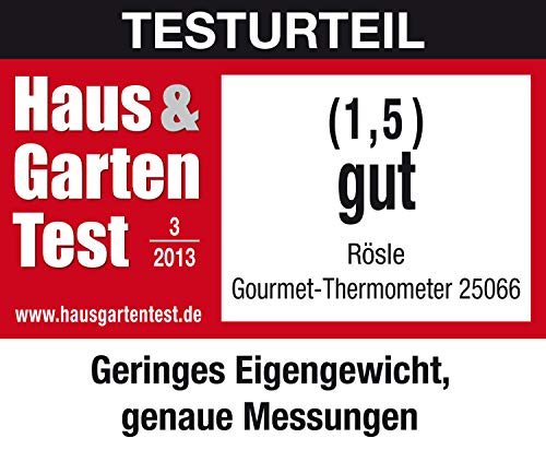 RÖSLE Gourmet-Thermometer, Kochthermometer mit digitaler, beleuchteter Temperaturanzeige in °C und °F, -40 °C bis +200 °C, Edelstahl 18/10, Länge 21,5 cm, Silberfarben 10