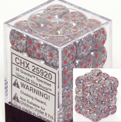 Chessex Dice d6 Sets: Granite Speckled - 12mm Six Sided Die (36) Block of Dice