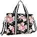 MOSISO Laptop Tote Bag for Women (17-17.3 inch), Canvas Rose Multifunctional Work Travel Shopping Duffel Carrying Shoulder Handbag Compatible with MacBook, Notebook and Chromebook, Black