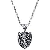 Deer Shield Necklace for Men, Hip Hop Deer Necklace, Norse Viking Celtic Deer Head Pendant Necklace with 23.6"Chain