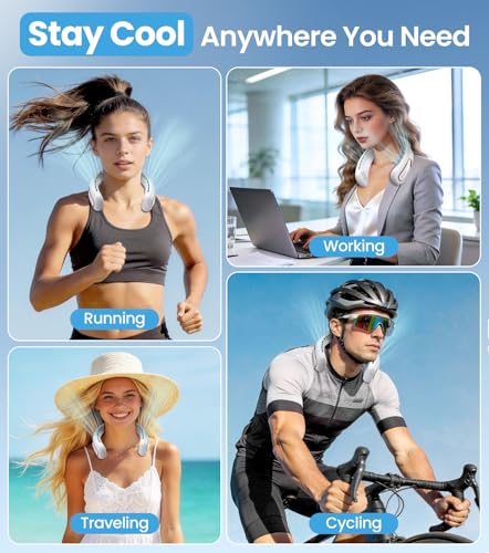 Neck Fan, Bladeless Portable Neck Fan, 4000mAh USB Rechargeable Face Fan, 3 Speed Personal Cooling Fan with 360° Airflow - for Hot Flashes Home Office Travel Outdoor Sports (White)
