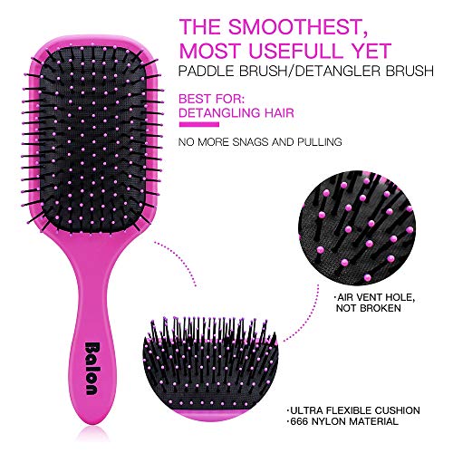 4Pcs Paddle Hair Brush, Detangling Brush and Hair Comb Set for Women and Men, Great On Wet or Dry Hair, No More Tangle Hairbrush for Long Thick Thin Curly Natural Hair (Pink)