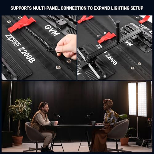 GVM Z200B Lumière vidéo LED Flexible Bicolore 200 W, 2700 K – 6800 K, Panneau Lumineux 12 × 36" avec boîte à lumière et Grille en nid d'abeille, contrôle par Application (Bluetooth), Design ZipTile