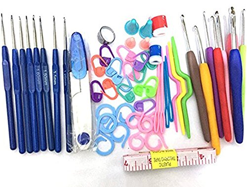 Crochet Hook with Case-Soft Crochet Hooks -Knitting Needles Ergonomic Handles Aluminum Multicolor for Arthritic Hands- Knitting Tools (52pcs)
