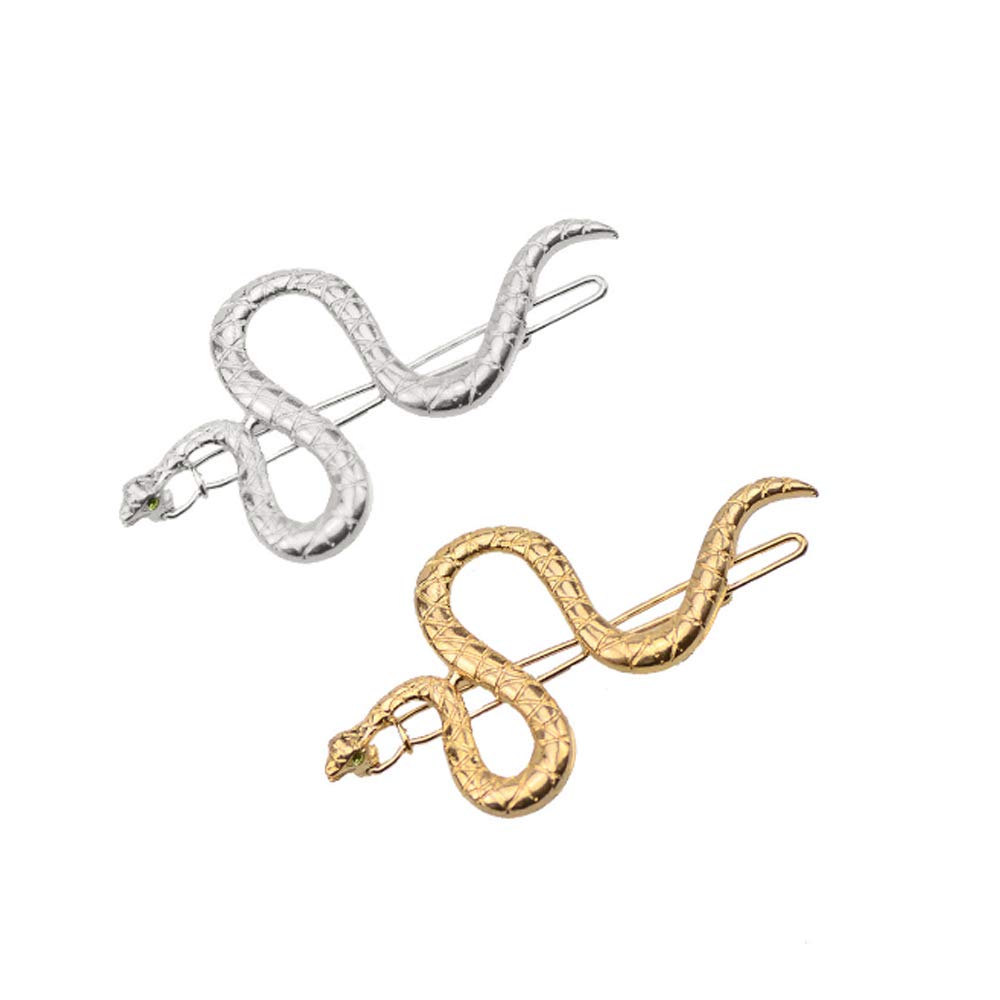 IKAAR 2pcs Metal Hair Clips Snake Hair Pin Hair Barrettes for Girls and Women (Silver + Gold)