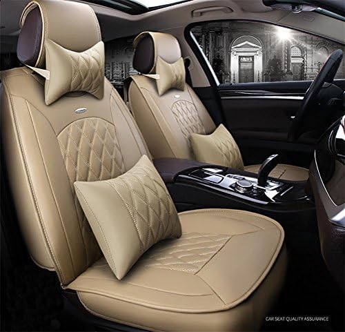 RIRUI PU Leather Car Seat Cover Cushions Front Rear Full Set , Beige