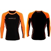 Sharkskin Rapid Dry Long Sleeve Top, Lightweight Swimsuit Top with Rash Guard and Sun Protection, Charcoal/Orange, X-Small