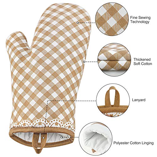 Vakoo Oven Mitts and Pot Holders Sets - Heat Resistant Potholders and Oven Mitts Soft Cotton Lining with Non-Slip Surface for Safe BBQ Cooking Baking Grilling (4-Piece Set,Mesh Beige) - Thumbnail 2