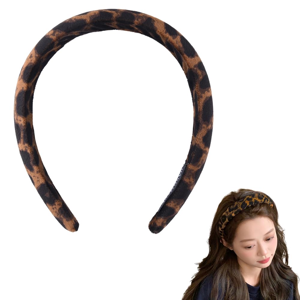 Wide Padded Leopard Headband for Women Velvet Padded Hairband Hair Wrap for Women Leopard Print Headwear Headdress Hair Accessories for Party Prom