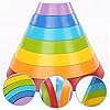 king do way Educational Toy Building Blocks, Wooden Rainbow for Learning, Puzzle Toy Geometry Bricks (Rainbow)