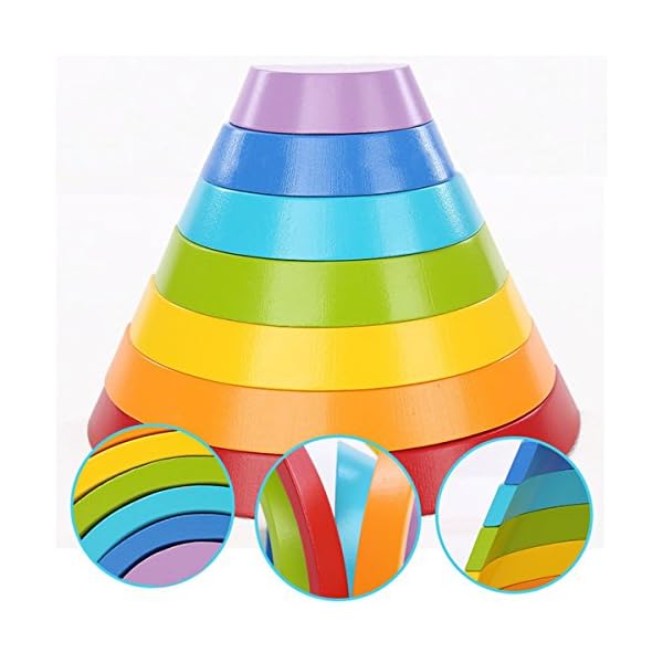 king do way Educational Toy Building Blocks, Wooden Rainbow for Learning, Puzzle Toy Geometry Bricks (Rainbow)